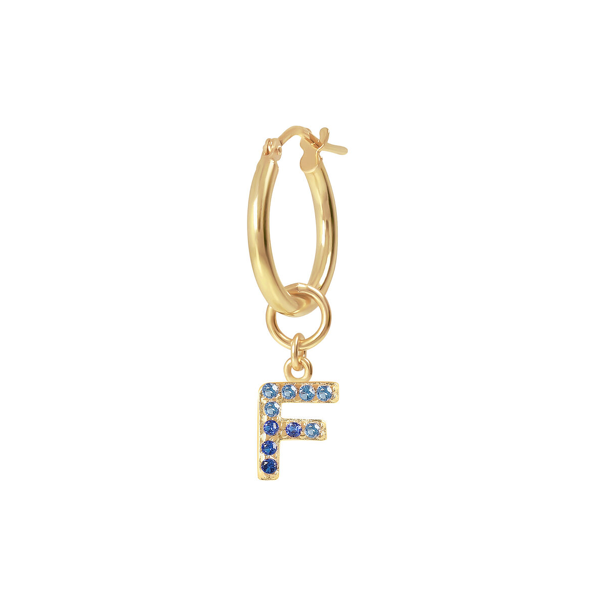 Golden Pendant Earring with Pavé Letter in Cubic Zirconia