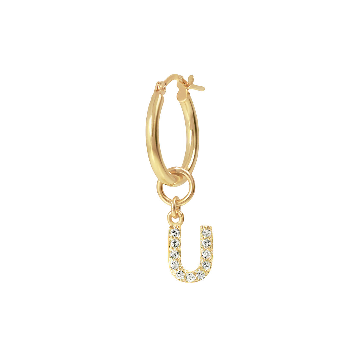 Golden Pendant Earring with Pavé Letter in Cubic Zirconia