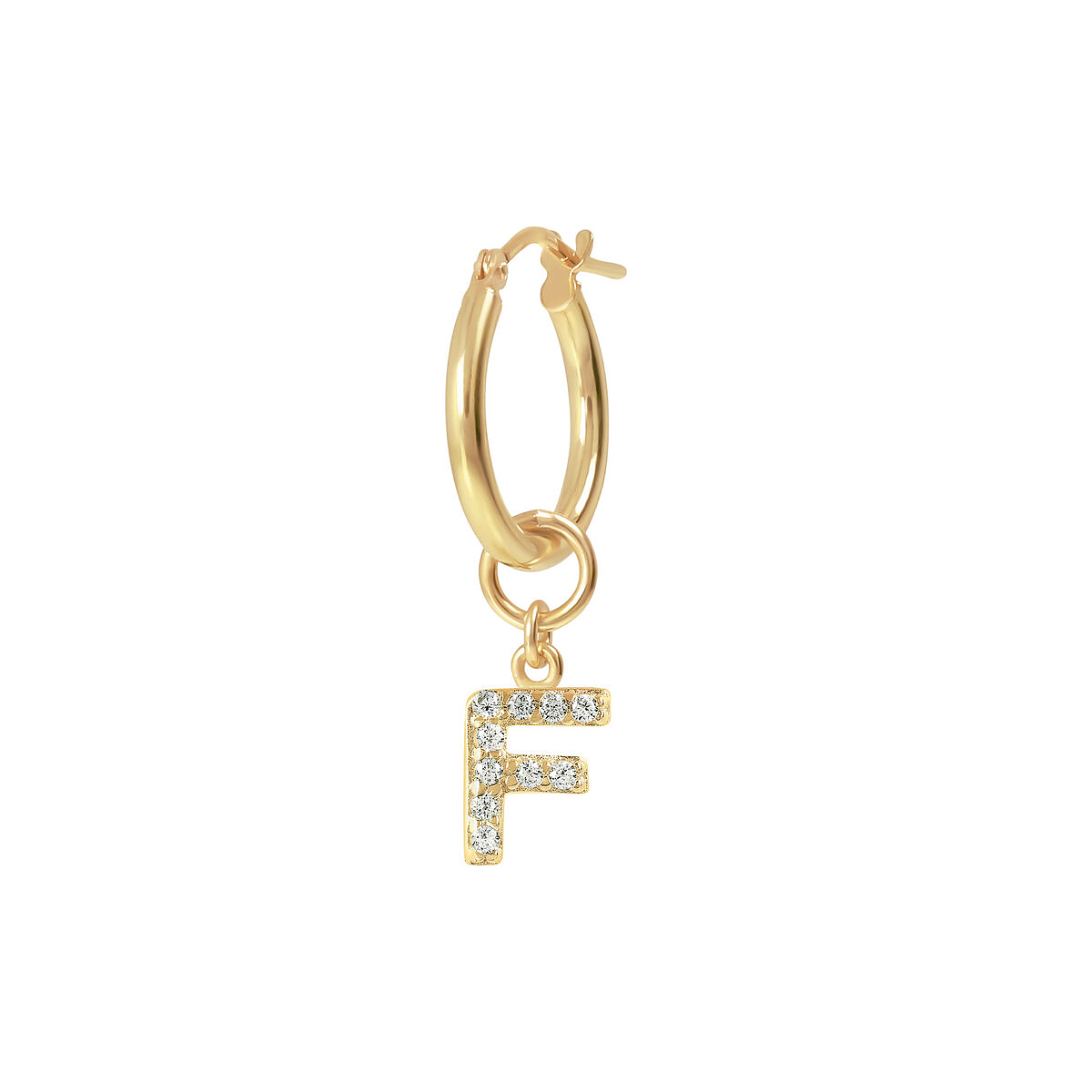 Golden Pendant Earring with Pavé Letter in Cubic Zirconia