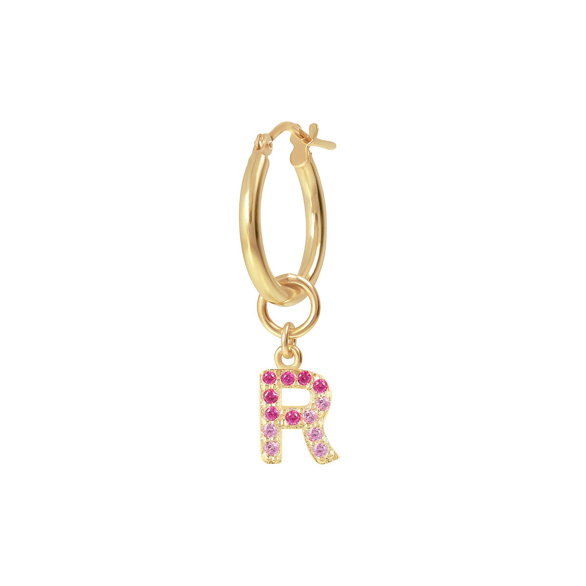 Golden Pendant Earring with Pavé Letter in Cubic Zirconia