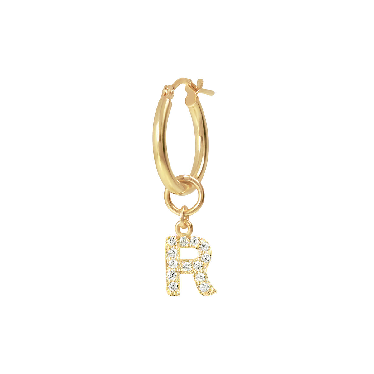 Golden Pendant Earring with Pavé Letter in Cubic Zirconia
