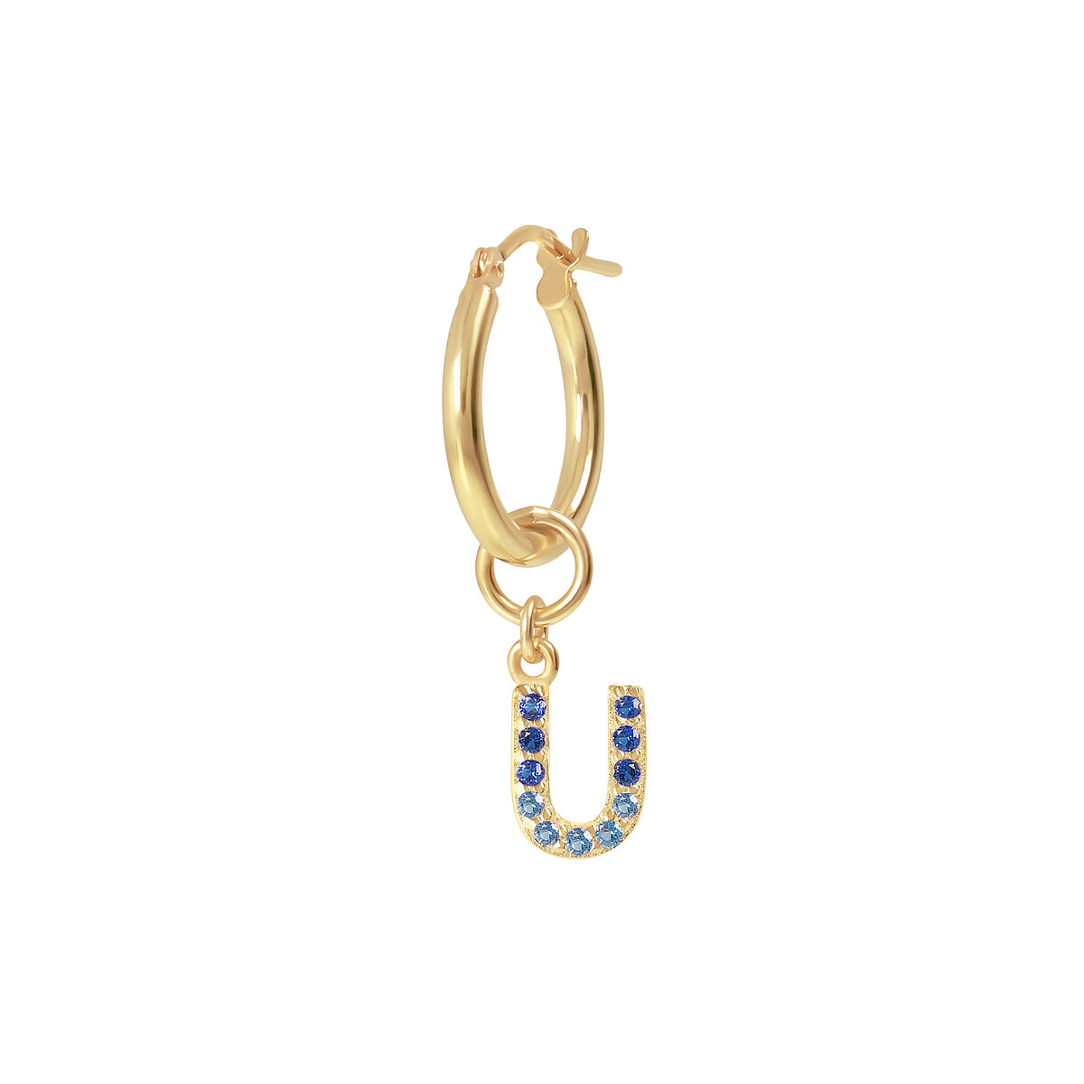 Golden Pendant Earring with Pavé Letter in Cubic Zirconia