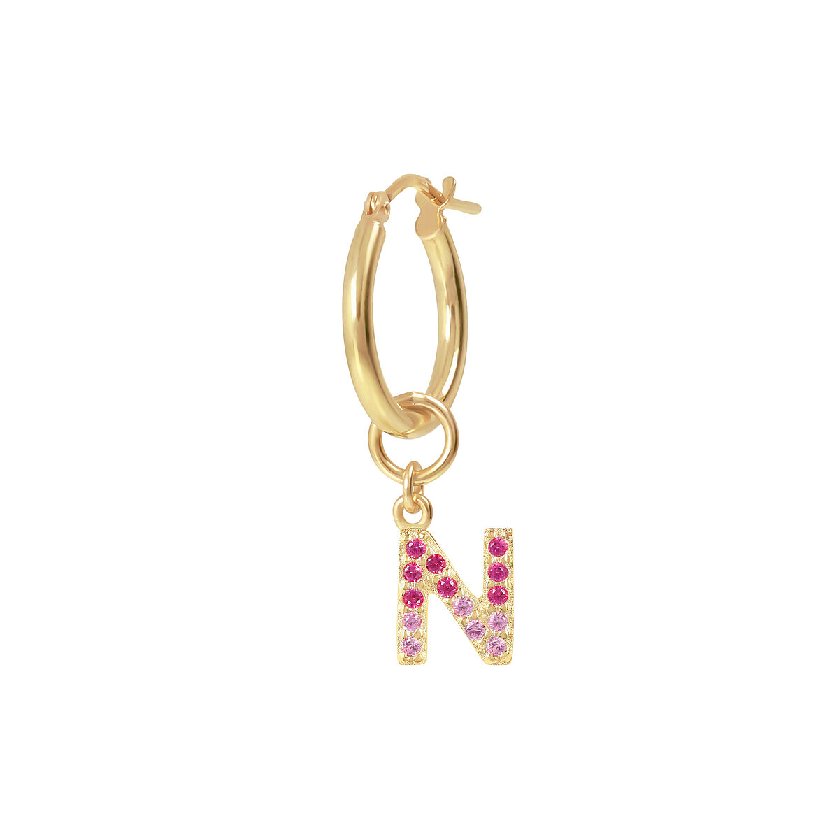Golden Pendant Earring with Pavé Letter in Cubic Zirconia