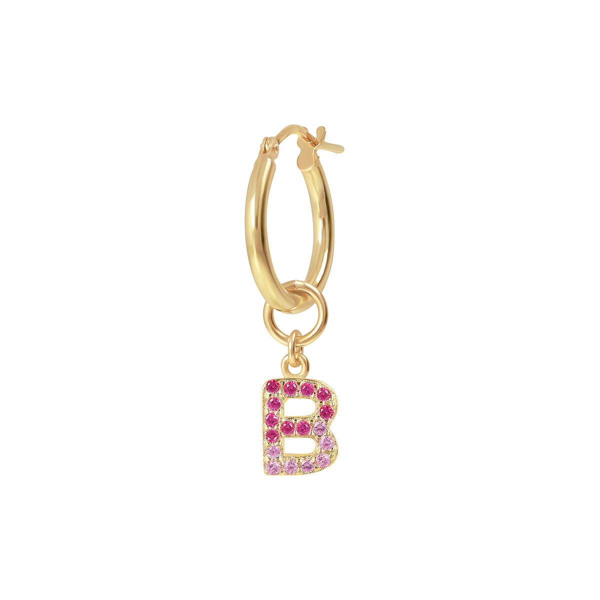 Golden Pendant Earring with Pavé Letter in Cubic Zirconia
