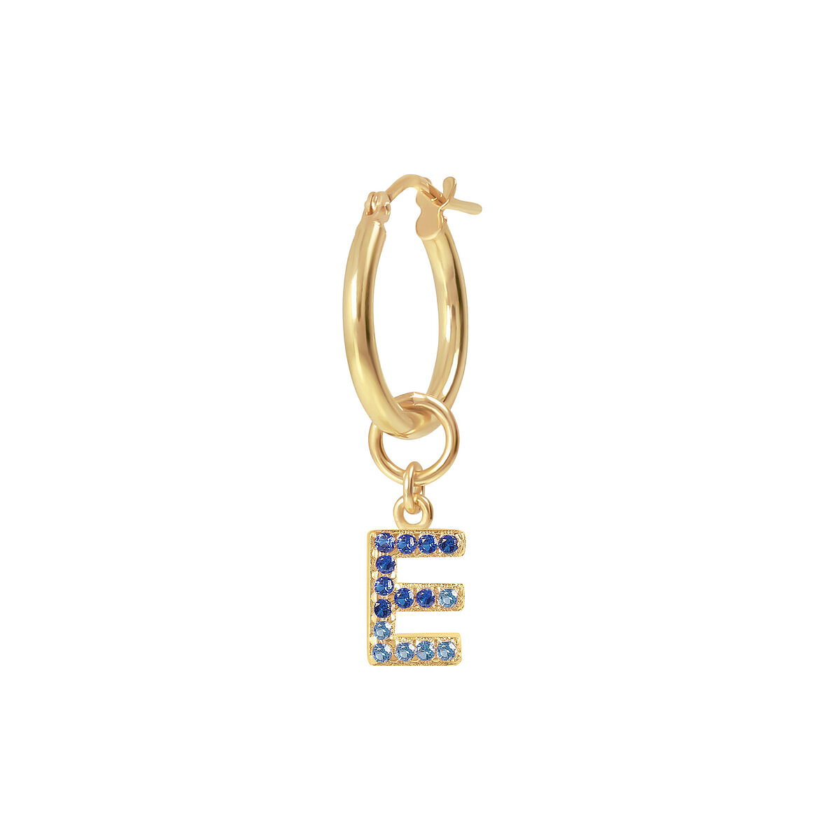 Golden Pendant Earring with Pavé Letter in Cubic Zirconia