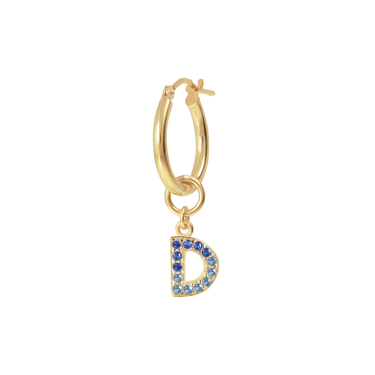 Golden Pendant Earring with Pavé Letter in Cubic Zirconia
