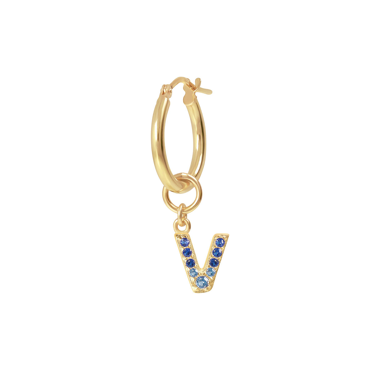 Golden Pendant Earring with Pavé Letter in Cubic Zirconia
