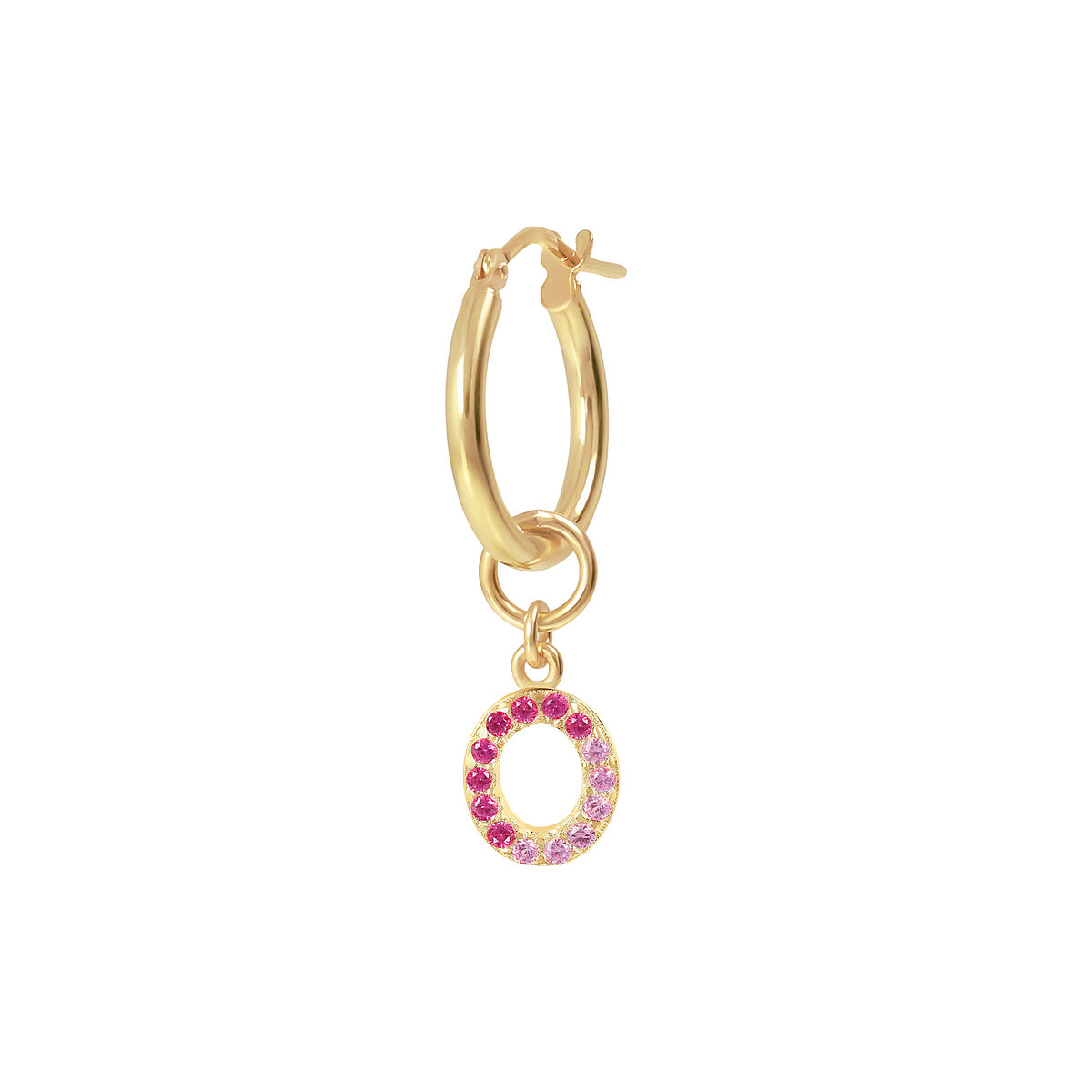 Golden Pendant Earring with Pavé Letter in Cubic Zirconia