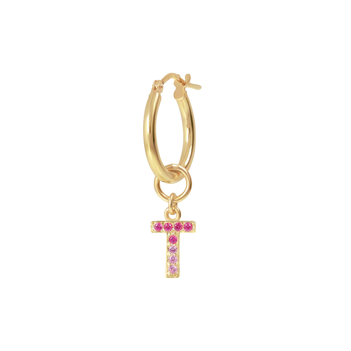 Golden Pendant Earring with Pavé Letter in Cubic Zirconia