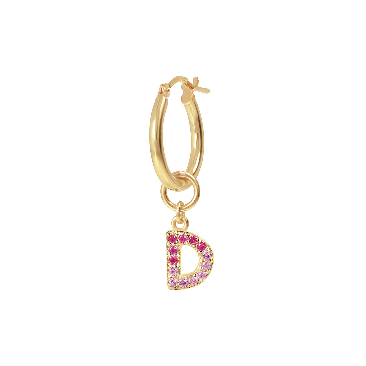 Golden Pendant Earring with Pavé Letter in Cubic Zirconia