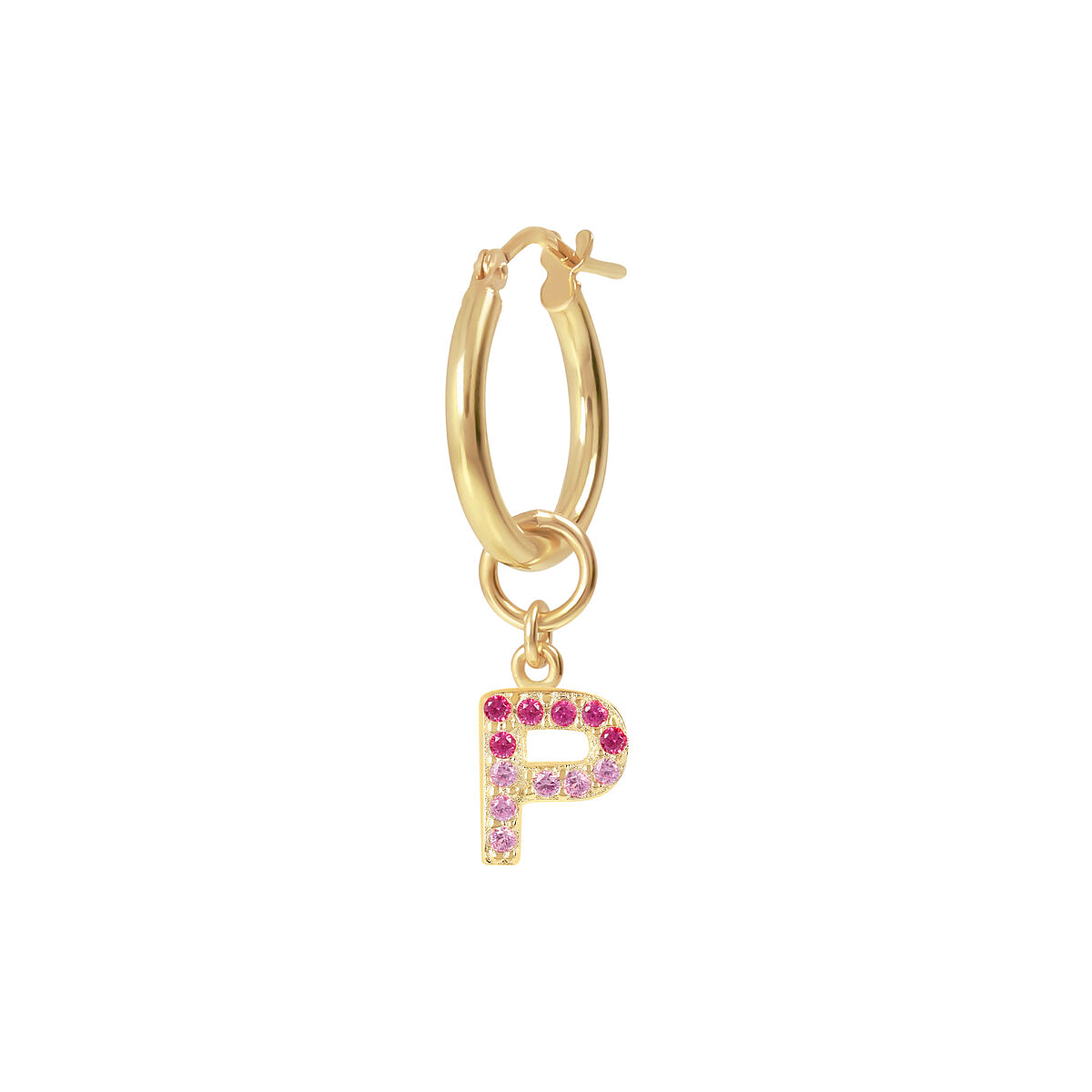 Golden Pendant Earring with Pavé Letter in Cubic Zirconia