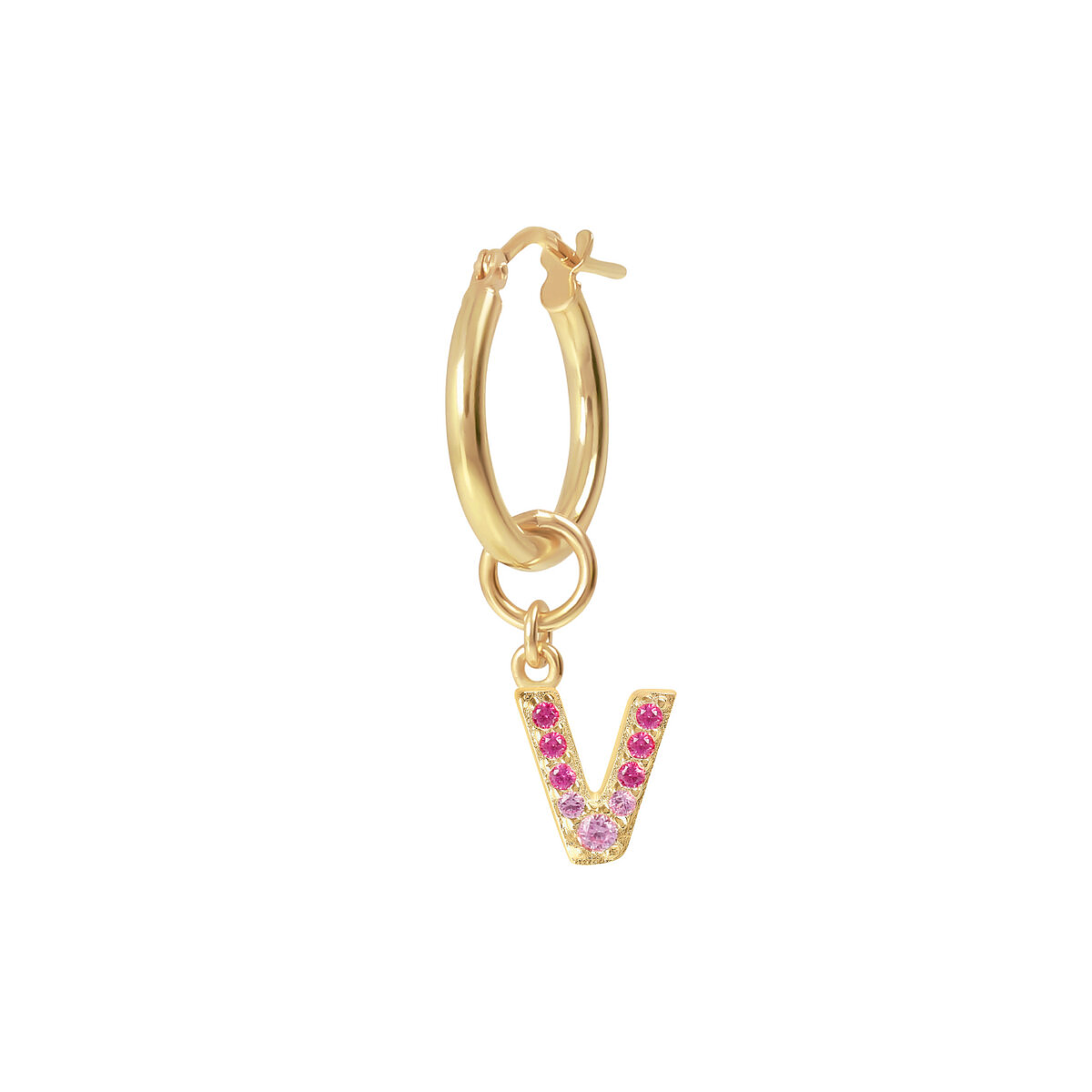 Golden Pendant Earring with Pavé Letter in Cubic Zirconia