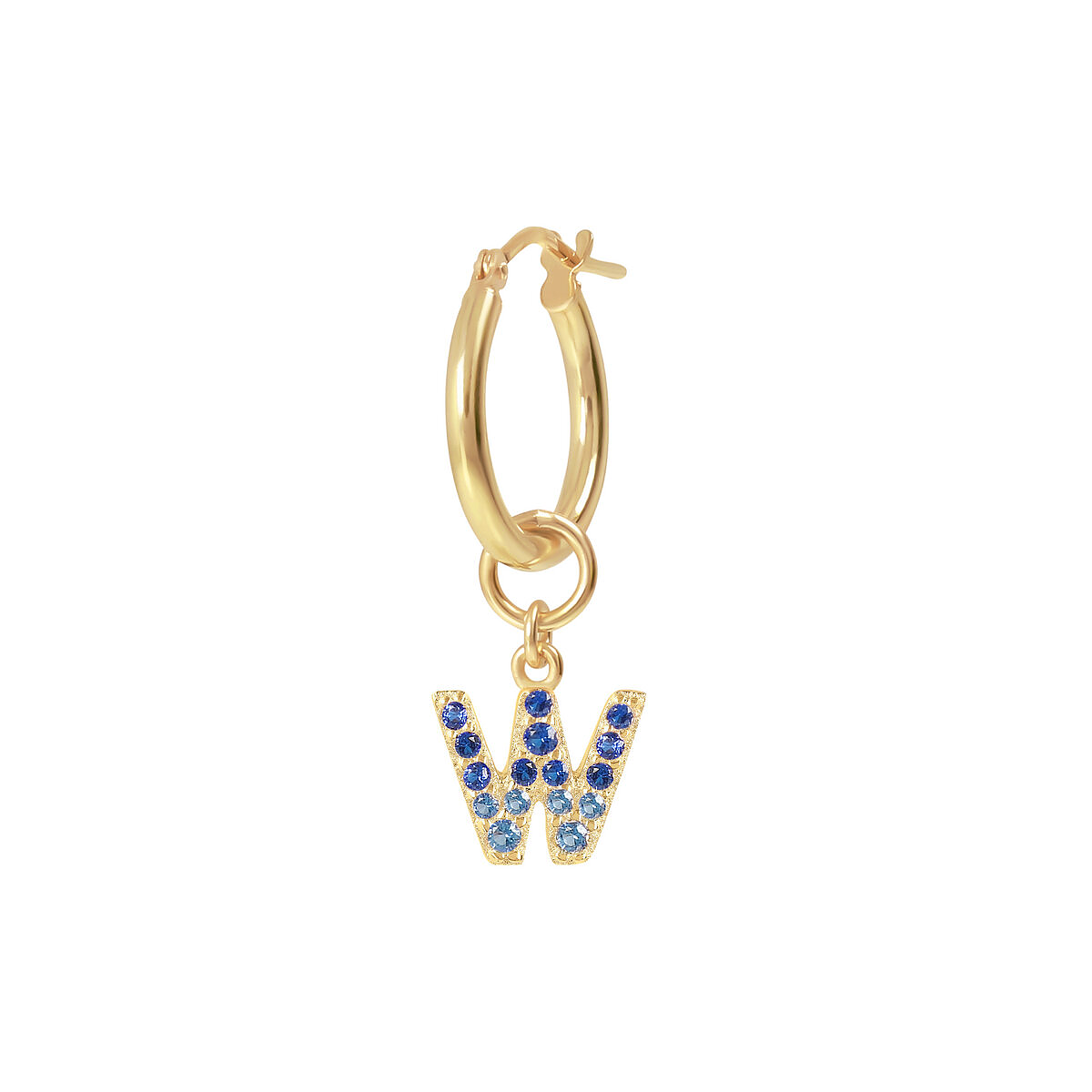 Golden Pendant Earring with Pavé Letter in Cubic Zirconia
