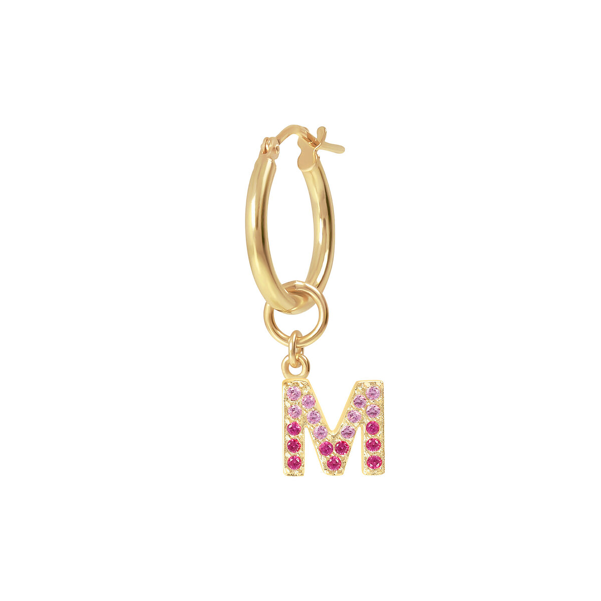 Golden Pendant Earring with Pavé Letter in Cubic Zirconia