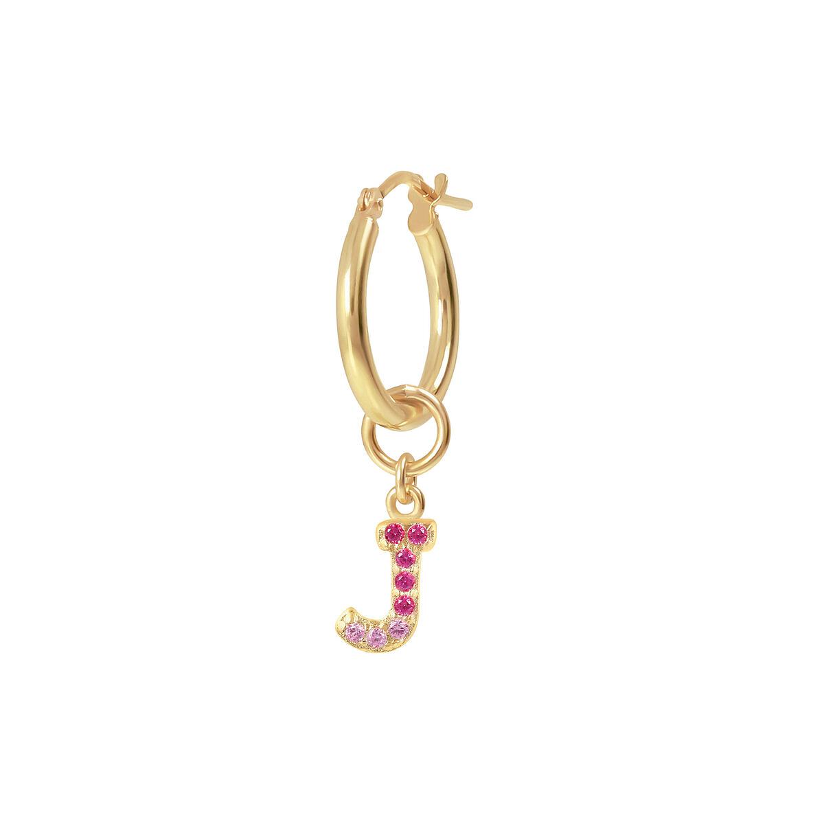 Golden Pendant Earring with Pavé Letter in Cubic Zirconia