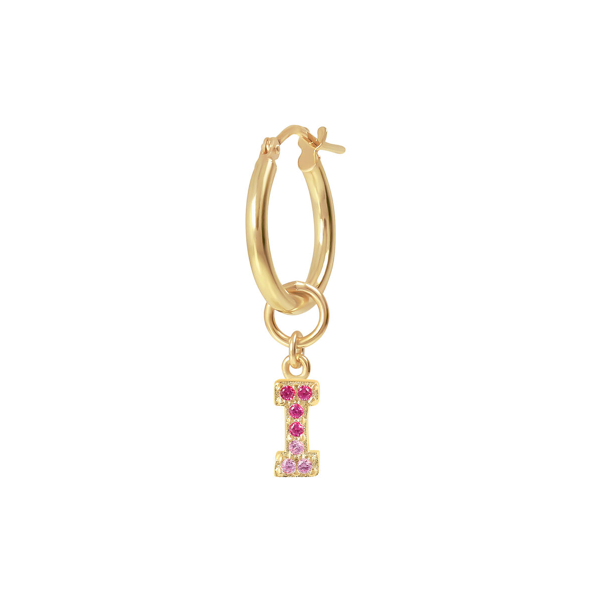 Golden Pendant Earring with Pavé Letter in Cubic Zirconia