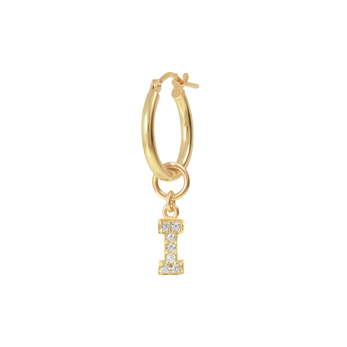 Golden Pendant Earring with Pavé Letter in Cubic Zirconia