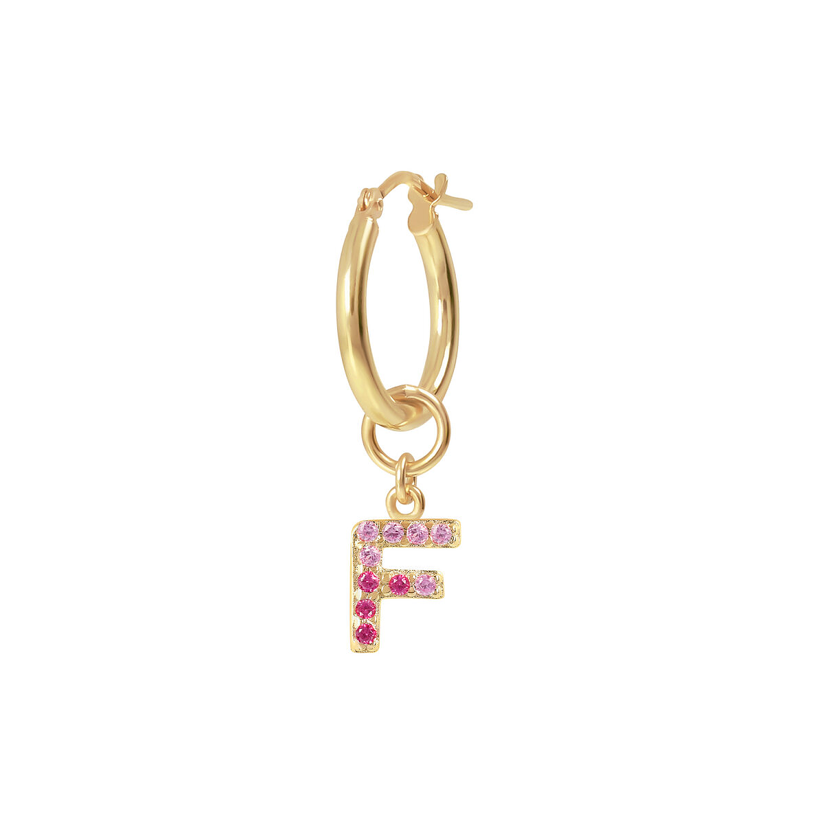 Golden Pendant Earring with Pavé Letter in Cubic Zirconia
