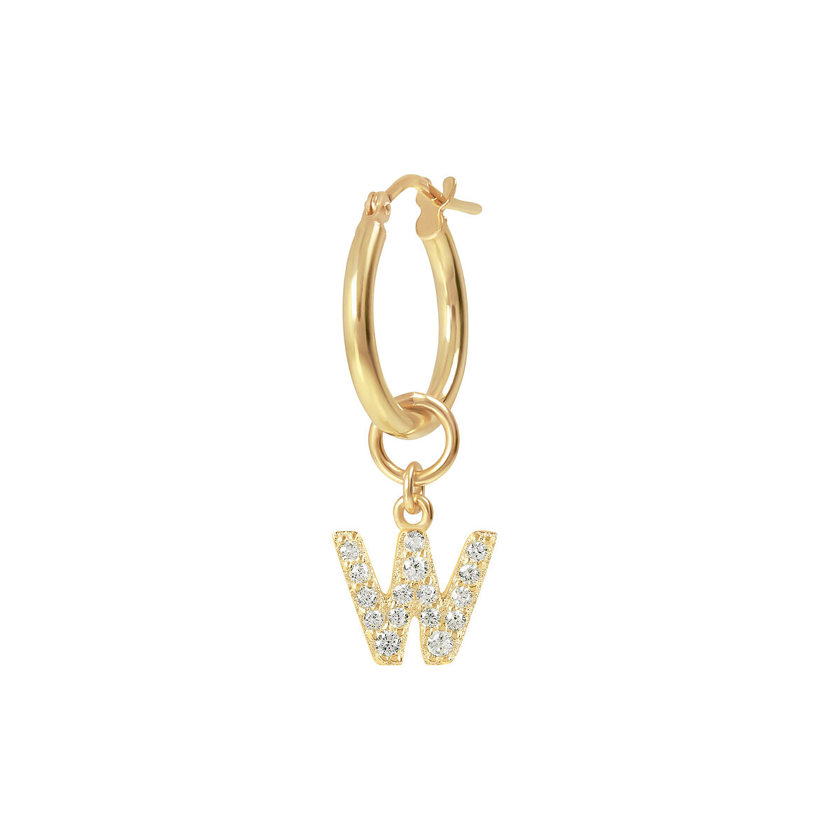 Golden Pendant Earring with Pavé Letter in Cubic Zirconia
