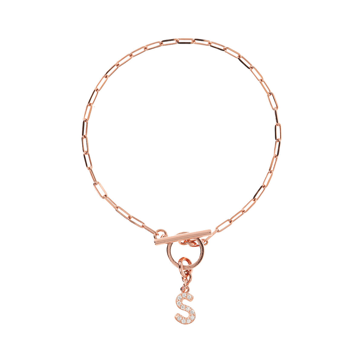 Forzatina Chain Bracelet with Pavé Letter Pendant in Cubic Zirconia