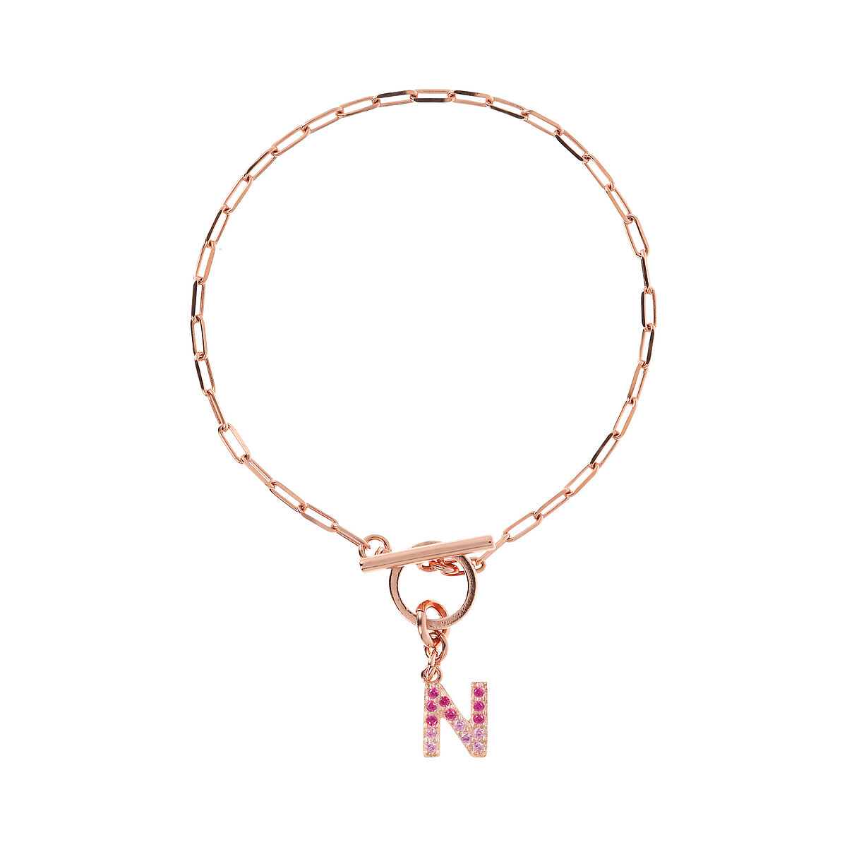Forzatina Chain Bracelet with Pavé Letter Pendant in Cubic Zirconia