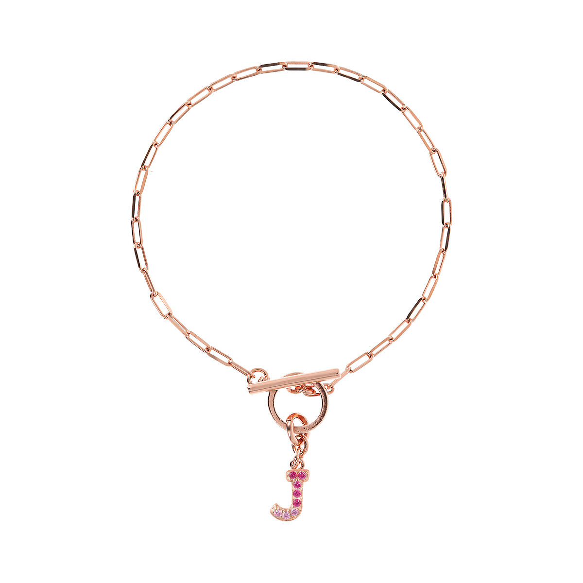 Forzatina Chain Bracelet with Pavé Letter Pendant in Cubic Zirconia