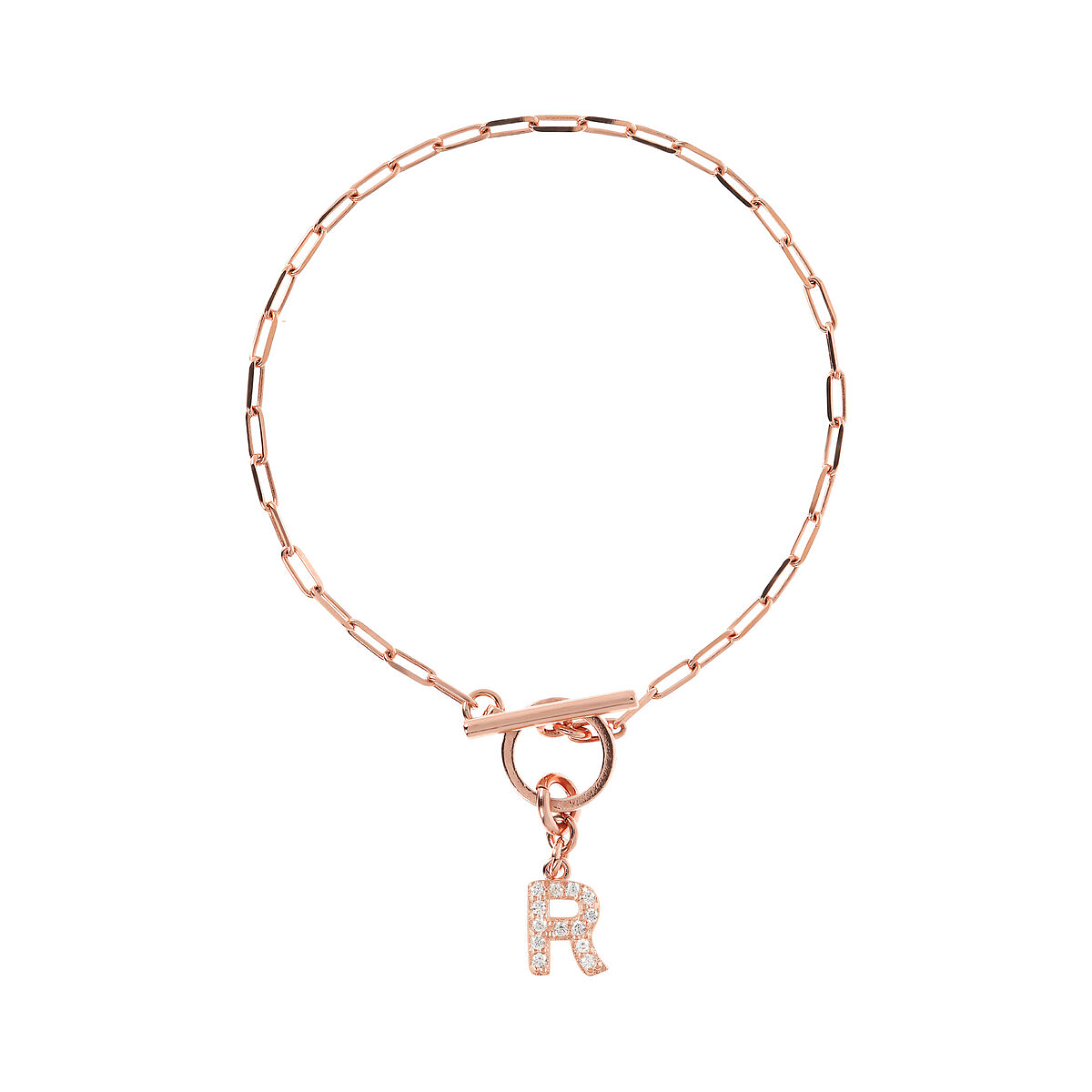 Forzatina Chain Bracelet with Pavé Letter Pendant in Cubic Zirconia