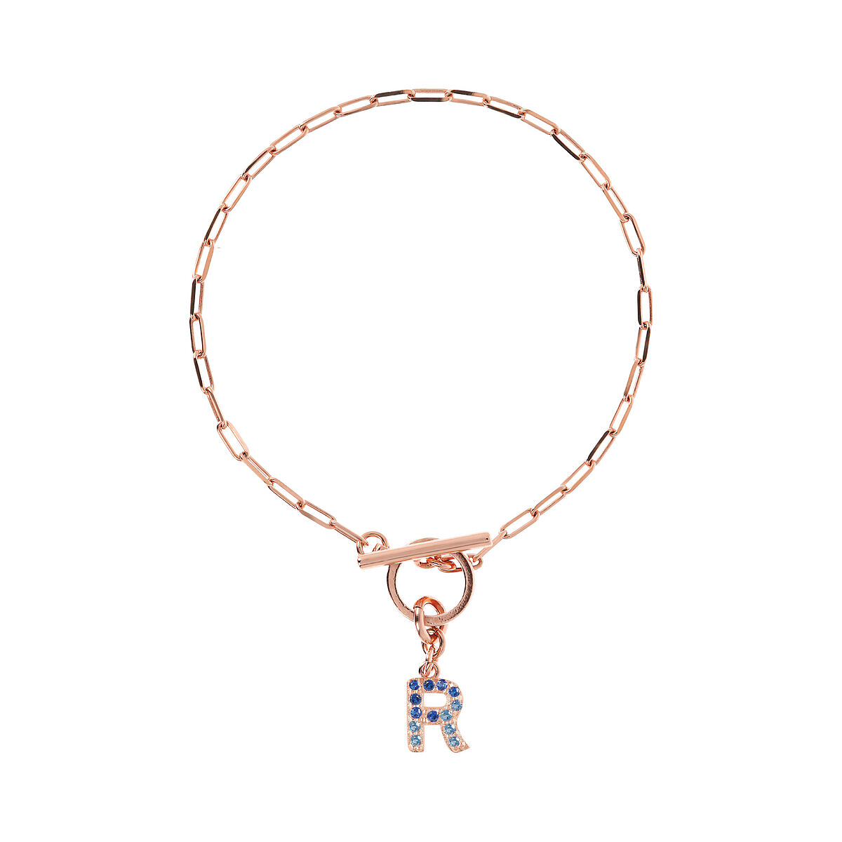 Forzatina Chain Bracelet with Pavé Letter Pendant in Cubic Zirconia