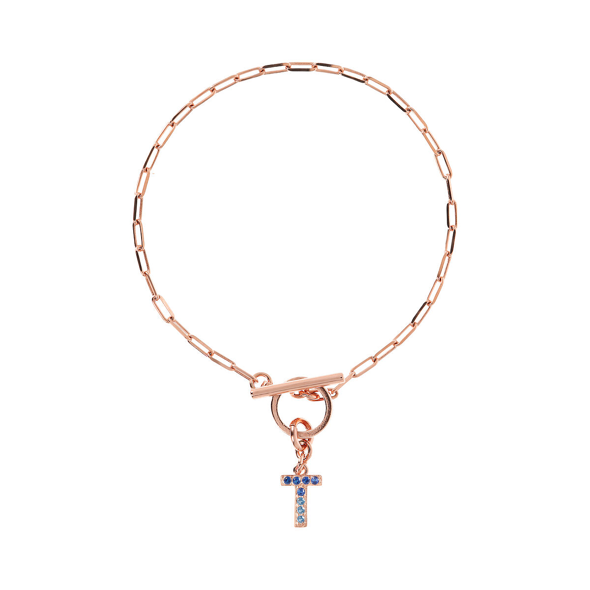 Forzatina Chain Bracelet with Pavé Letter Pendant in Cubic Zirconia