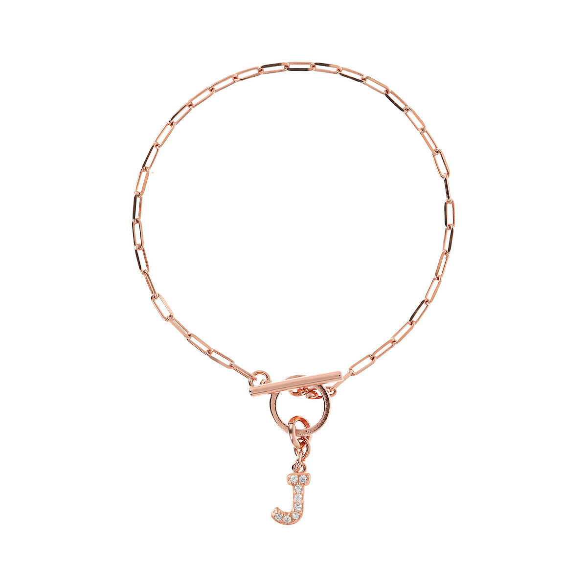 Forzatina Chain Bracelet with Pavé Letter Pendant in Cubic Zirconia