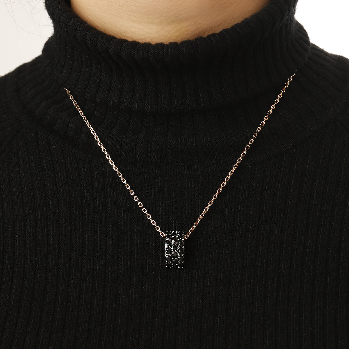 Forzatina Chain Necklace with Pavé Pendant in Black Spinel or Cubic Zirconia