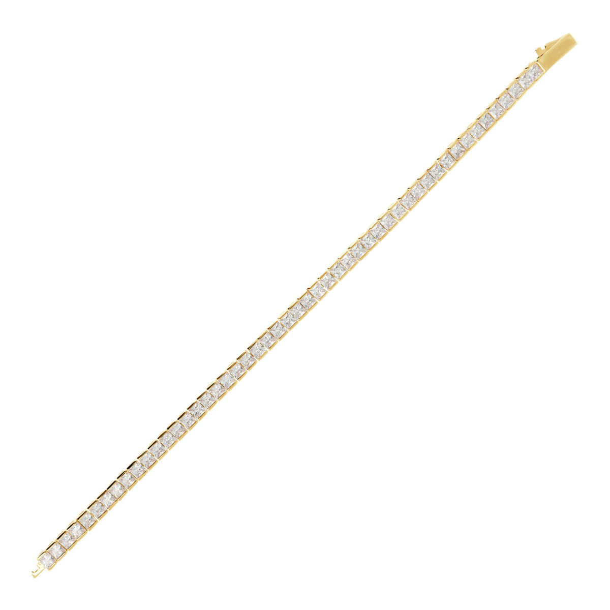 Golden Tennis Bracelet with Cubic Zirconia Square Shape