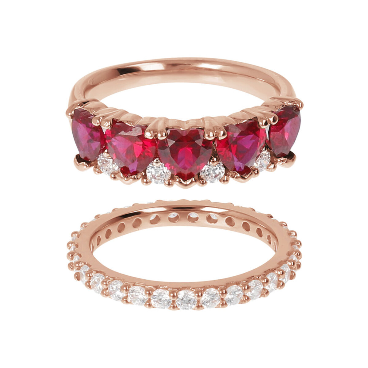 Bicolor Ring Set with Cubic Zirconia Hearts