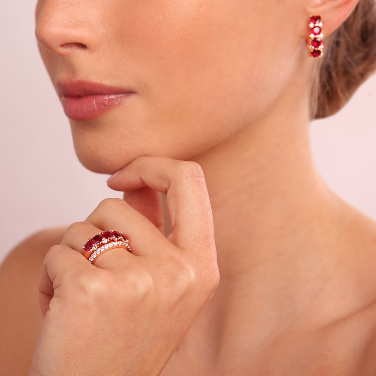 Bicolor Ring Set with Cubic Zirconia Hearts