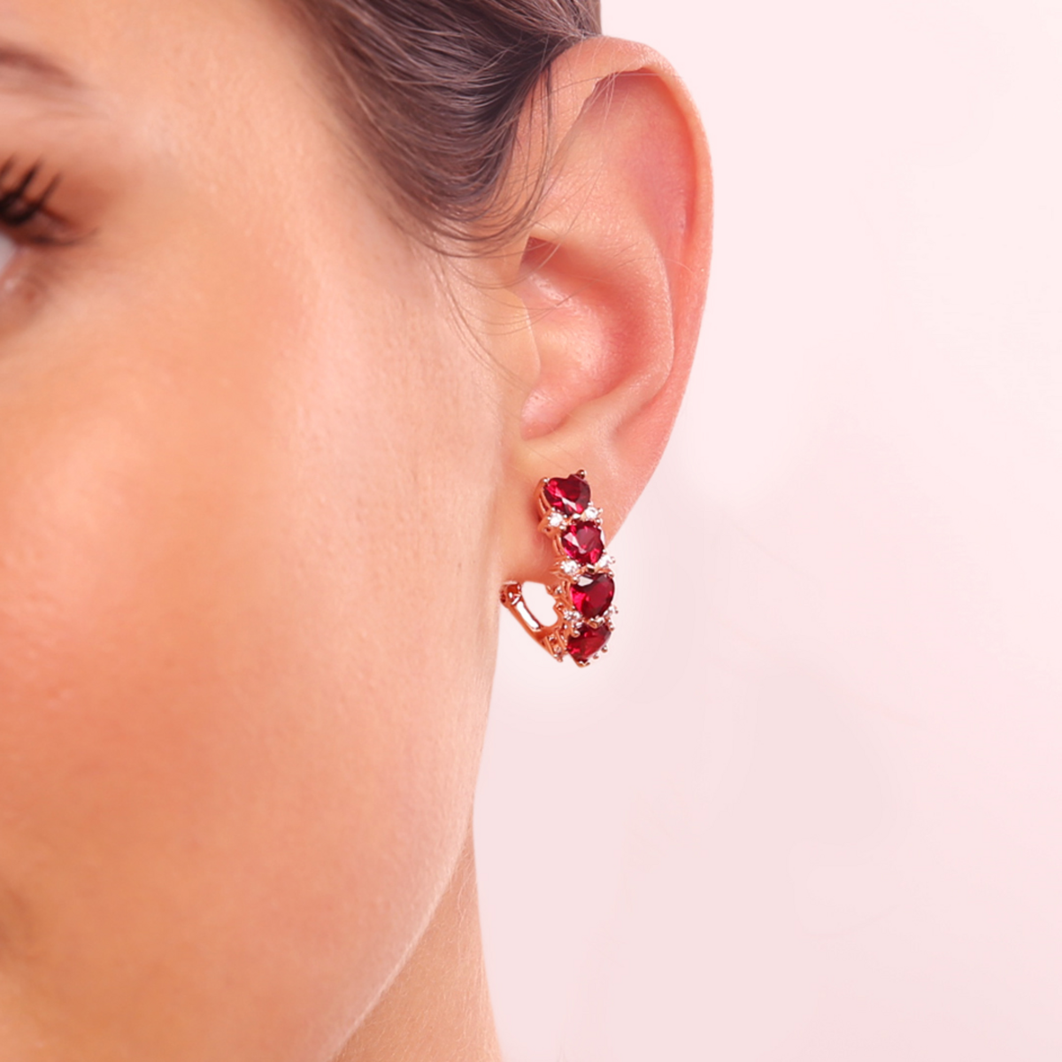 Bicolor Earrings with Cubic Zirconia Hearts