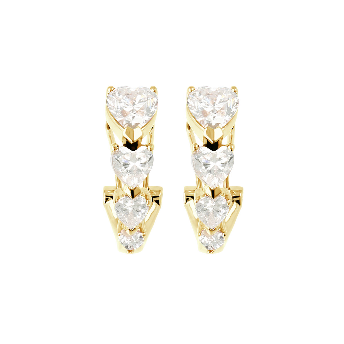 Four Hearts Earrings in Golden Cubic Zirconia