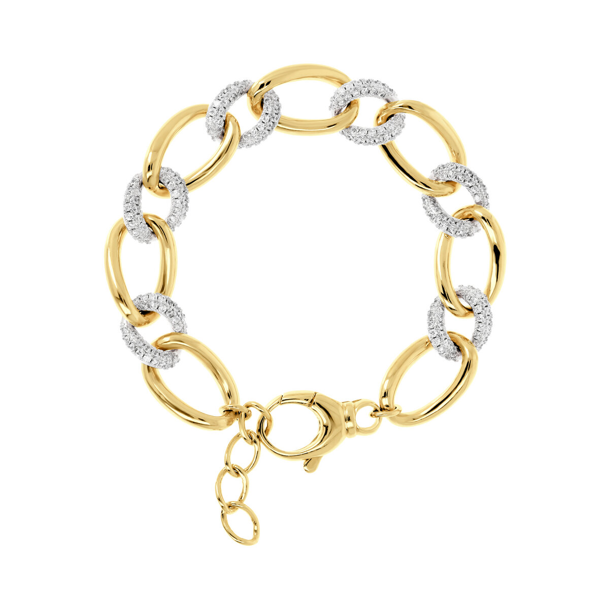 Golden Oval Links Bracelet and Pavé Elements in Cubic Zirconia