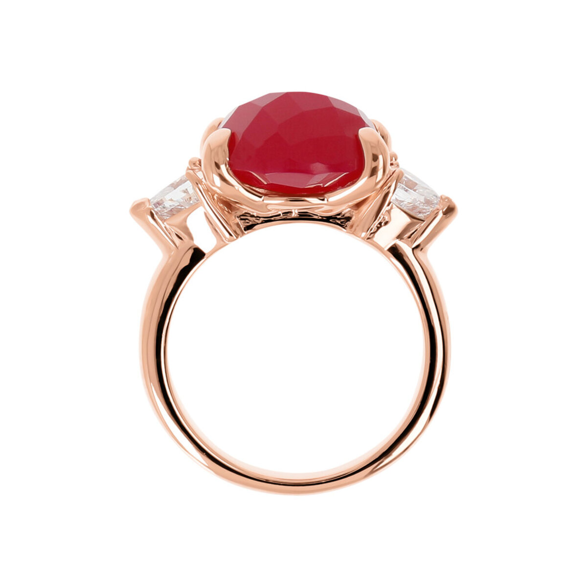 Cocktail Ring with Natural Stone and Cubic Zirconia Hearts