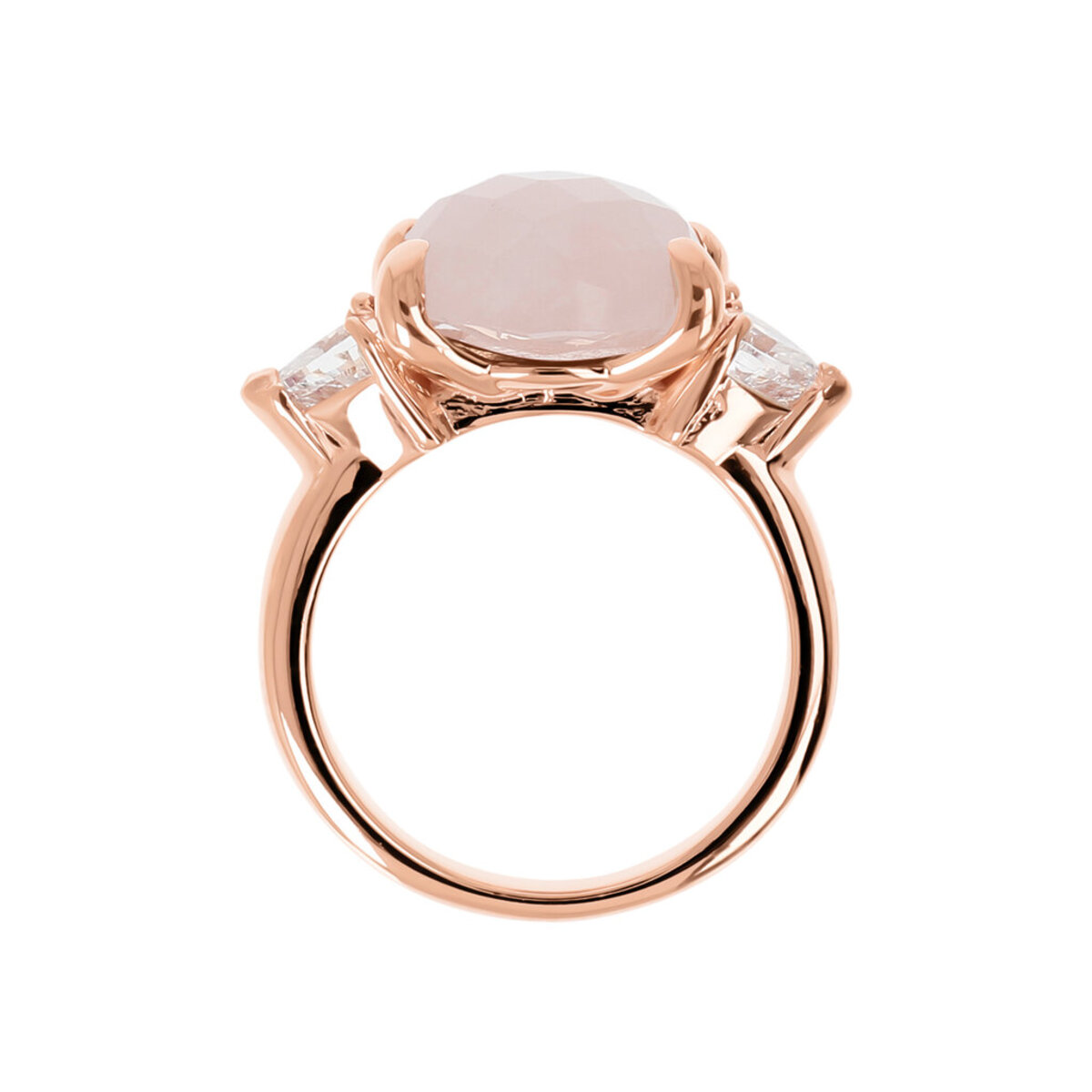 Cocktail Ring with Natural Stone and Cubic Zirconia Hearts