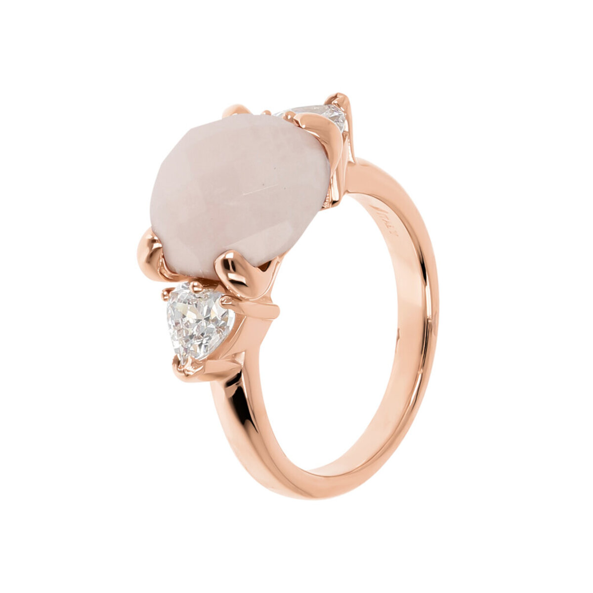 Cocktail Ring with Natural Stone and Cubic Zirconia Hearts