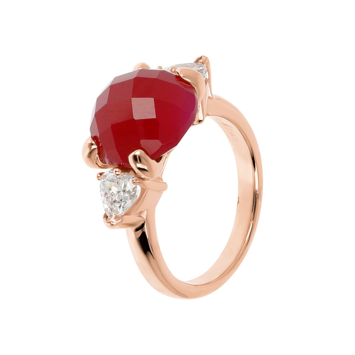 Cocktail Ring with Natural Stone and Cubic Zirconia Hearts