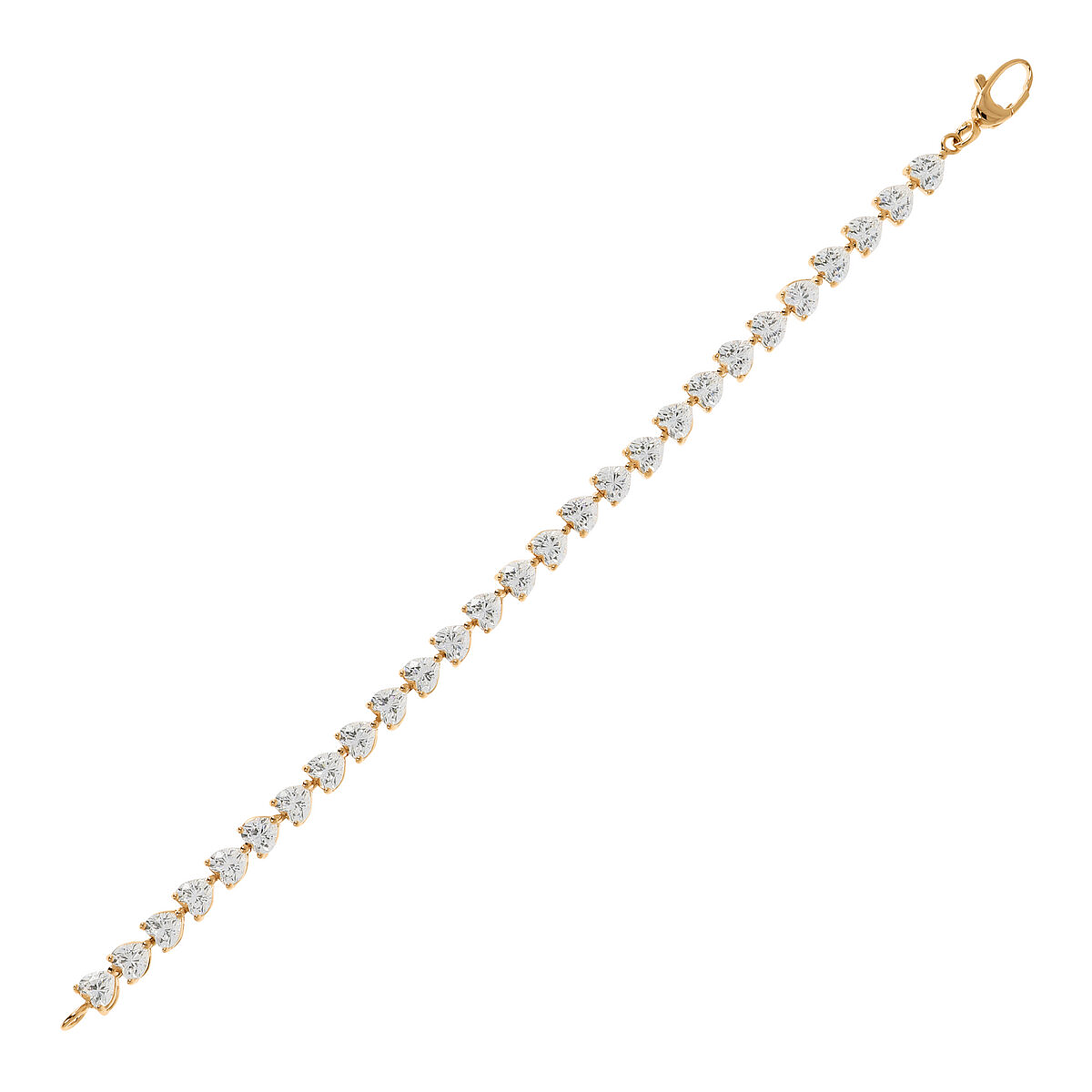 Golden Tennis Bracelet with Cubic Zirconia Hearts