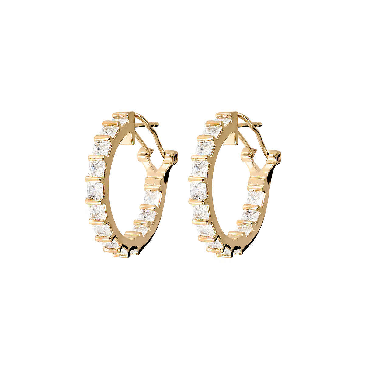 Golden Hoop Earrings with Square Cubic Zirconia