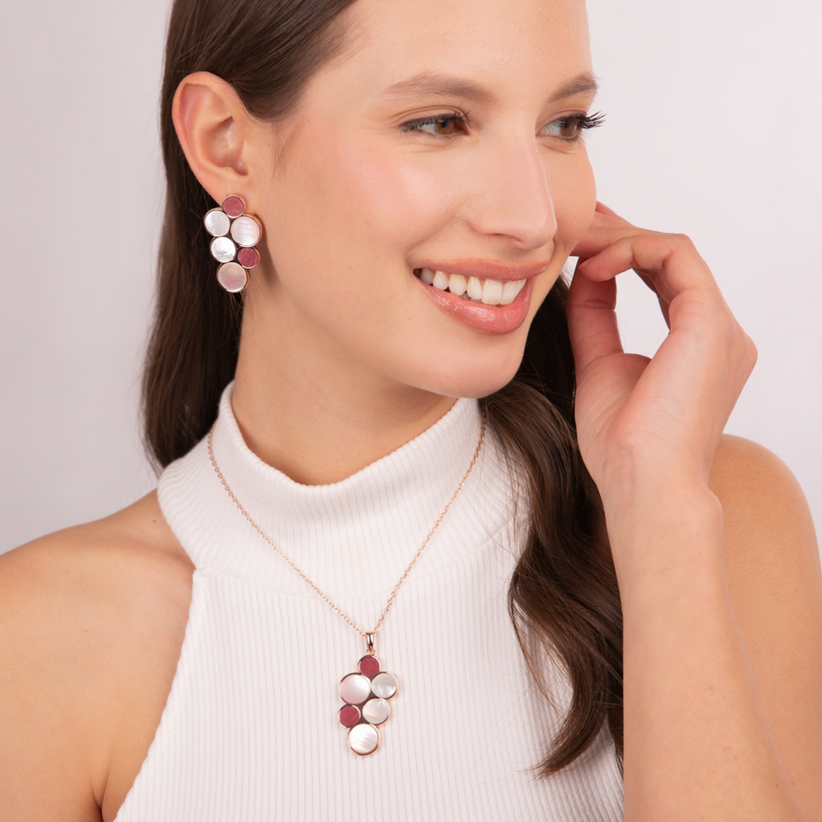 Cluster Earrings in Mother of Pearl and Natural Stones
