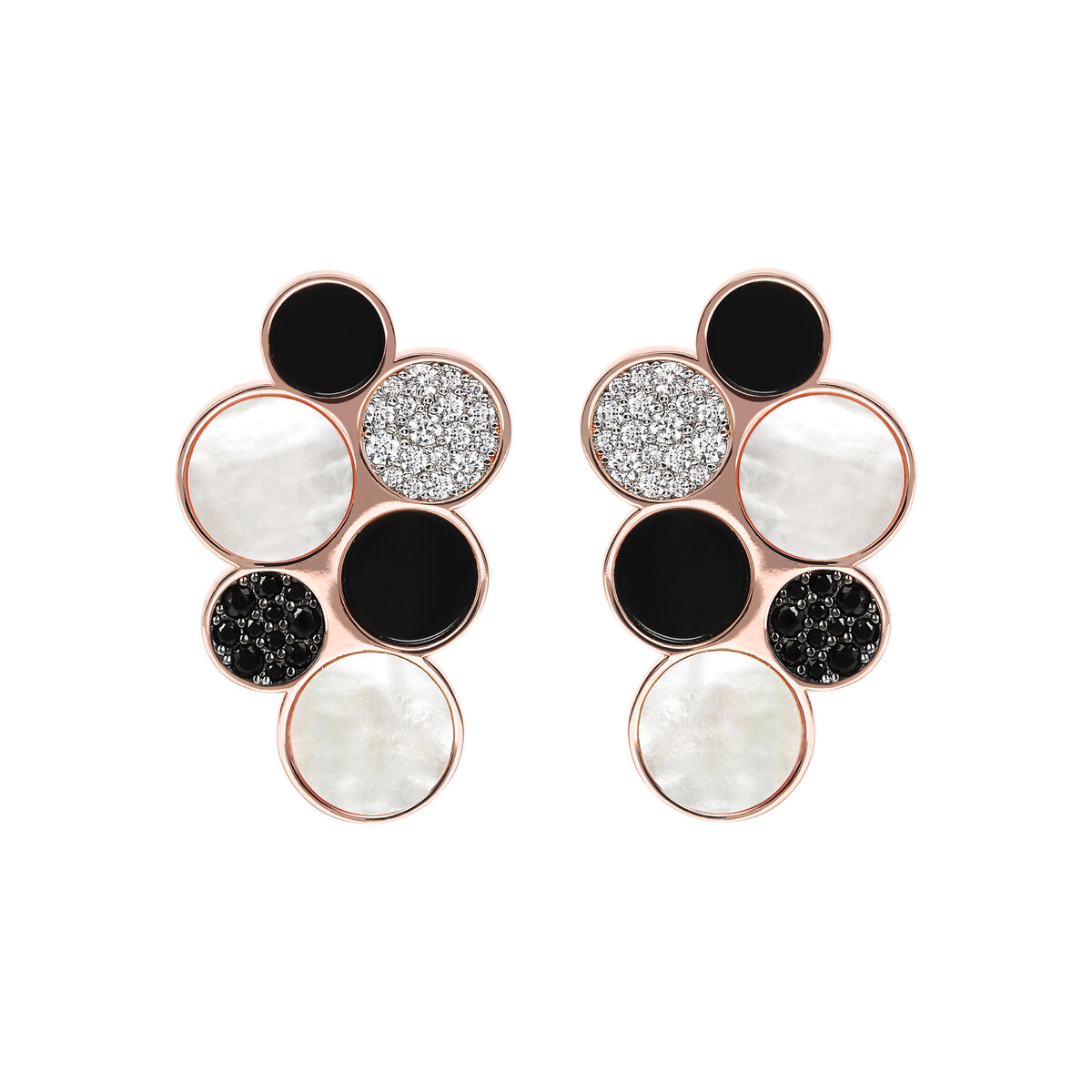 Cluster Earrings in White Mother of Pearl, Black Onyx and Cubic Zirconia