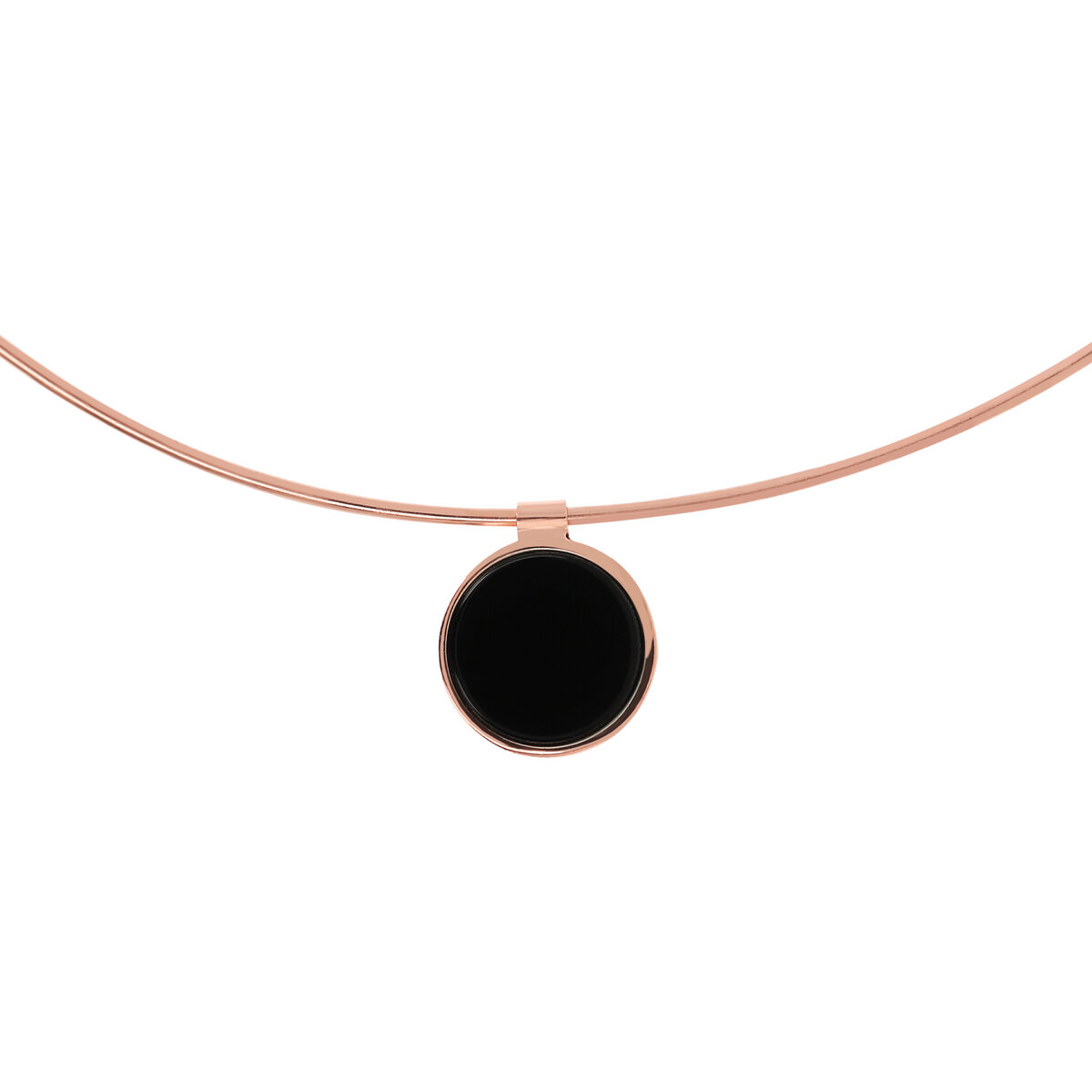 Choker Necklace with Disc Pendant in Flat Natural Stone