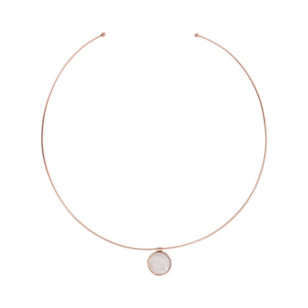 Choker Necklace with Disc Pendant in Flat Natural Stone