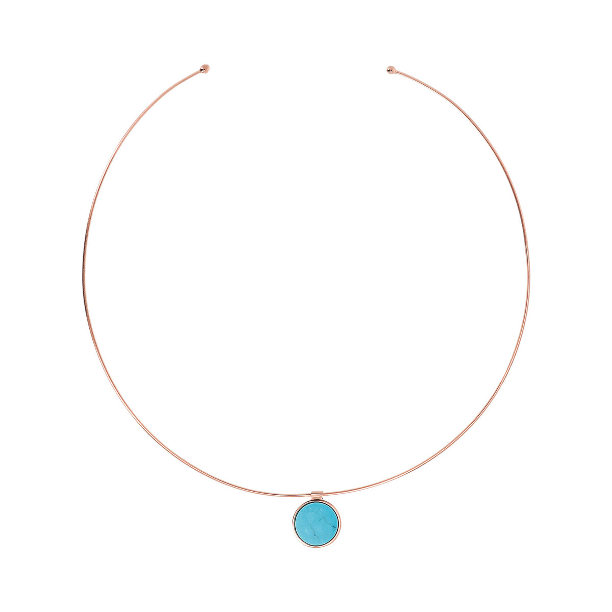Choker Necklace with Disc Pendant in Flat Natural Stone