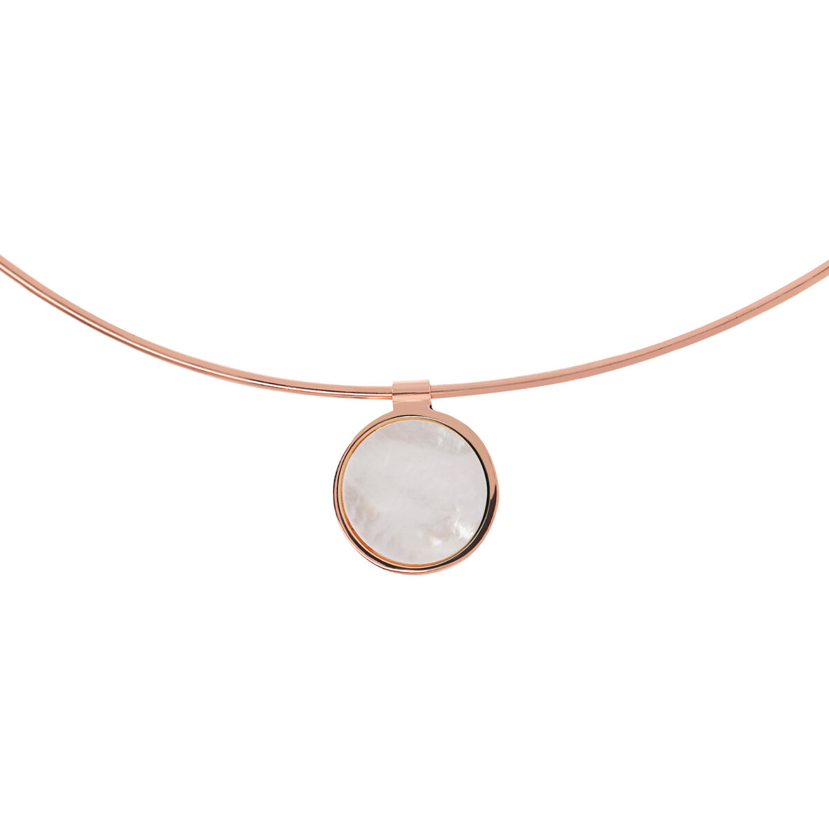 Choker Necklace with Disc Pendant in Flat Natural Stone