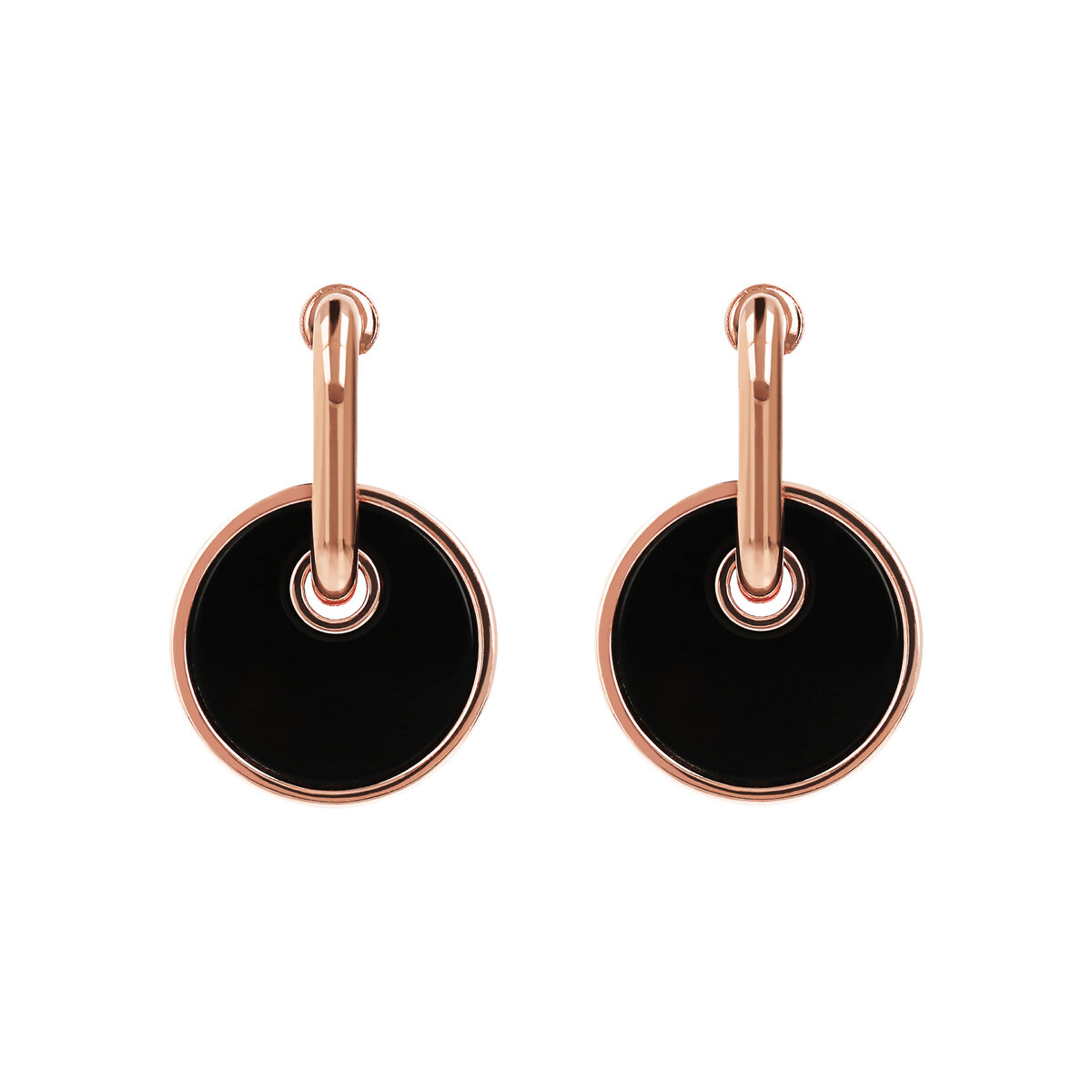 Earrings with Button Pendant in Flat Natural Stone